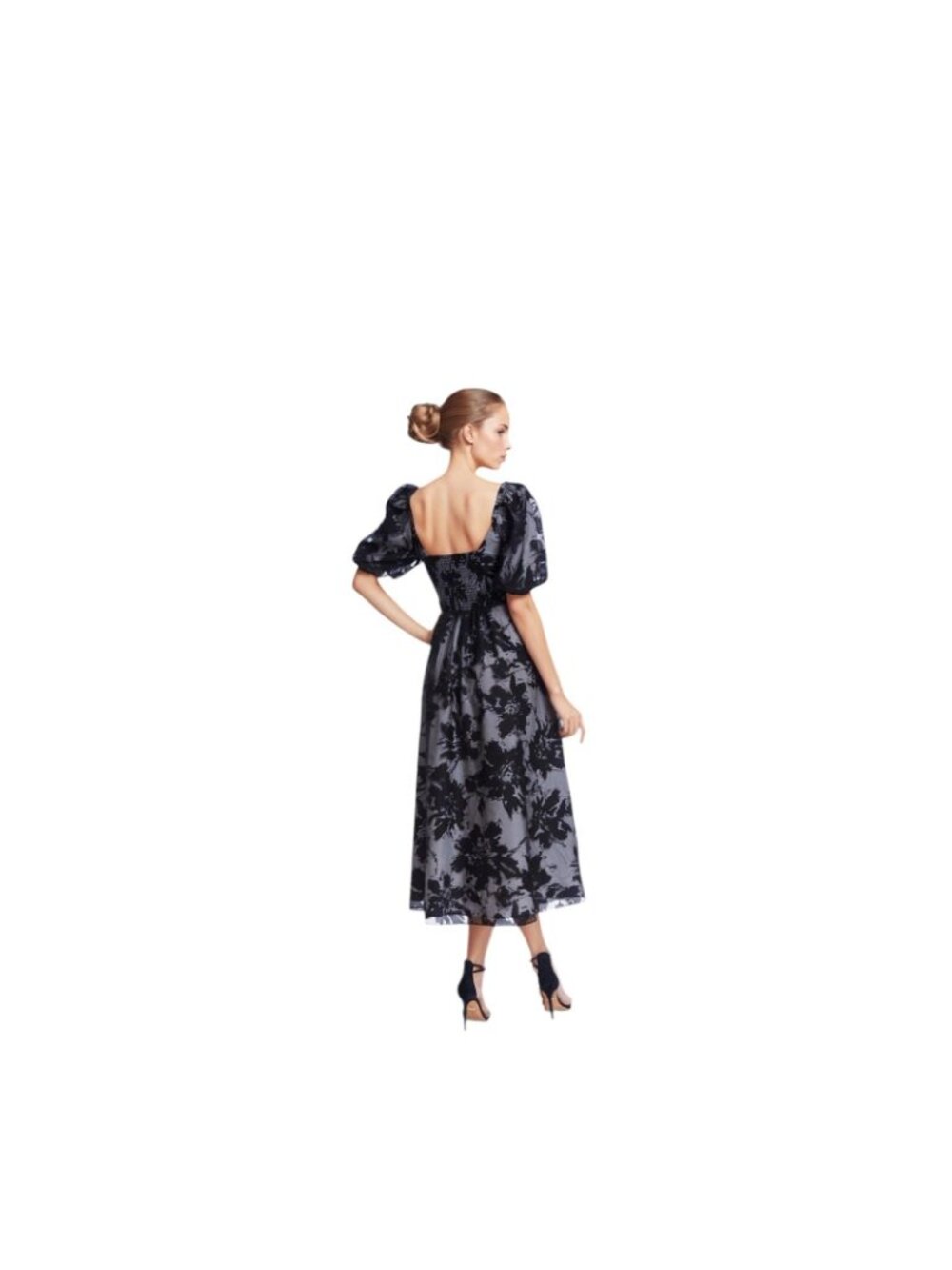 ONE33 Social Floral Gown Dress with Puff Sleeves, Black Grey Size 0 New With Tag - Picture 2 of 2